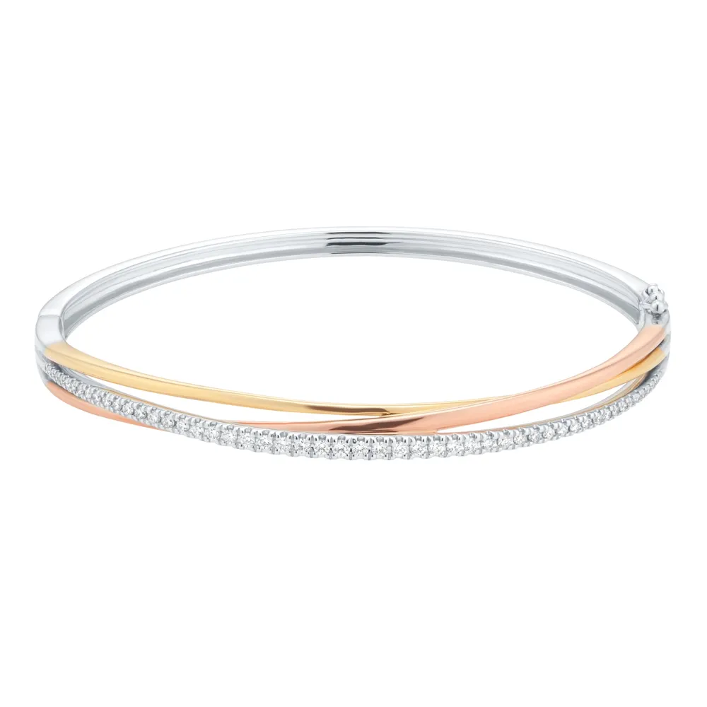9ct Tri-Gold 0.50cttw Diamond Wave Bangle