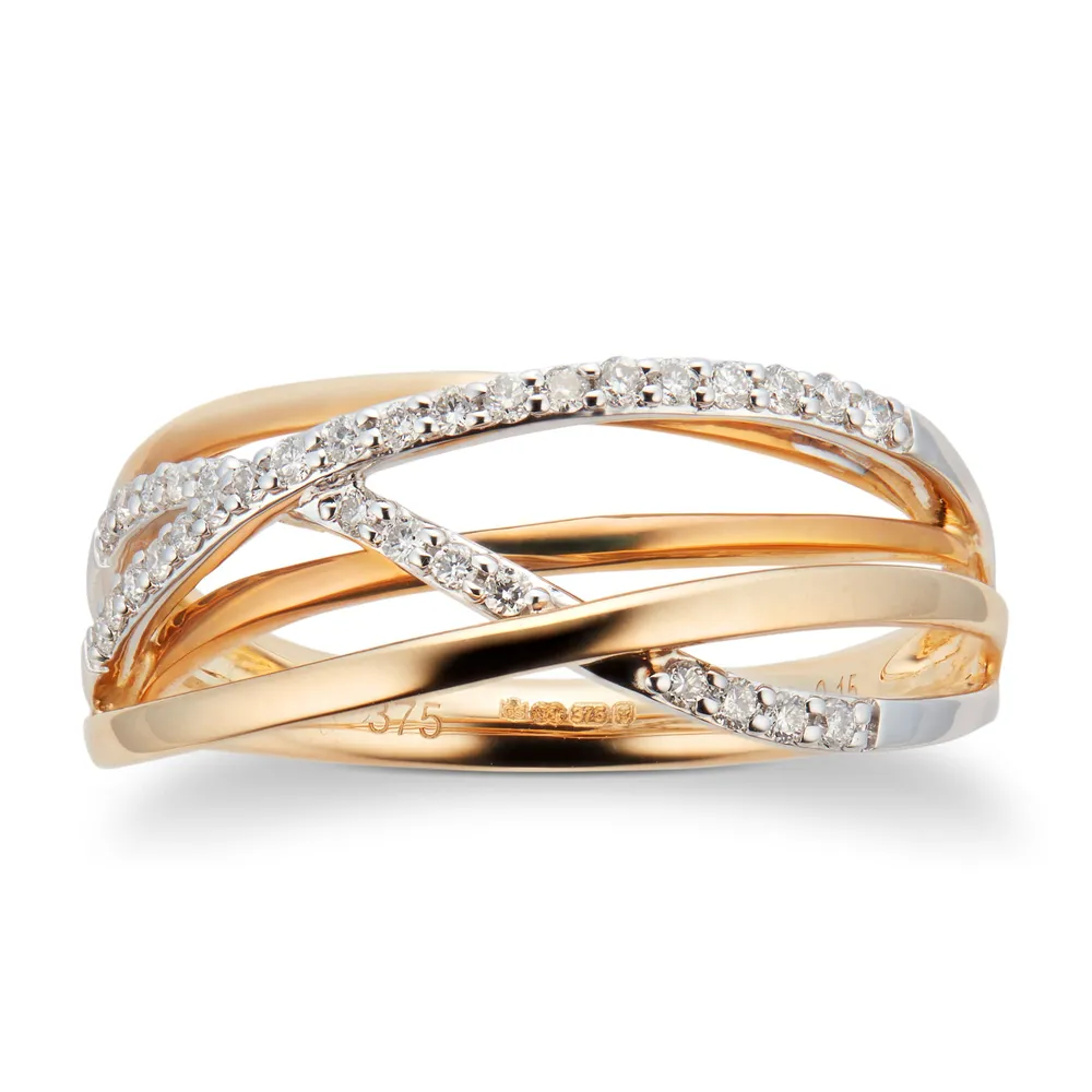 9ct White & Yellow Gold 0.15cttw Cross Over Ring
