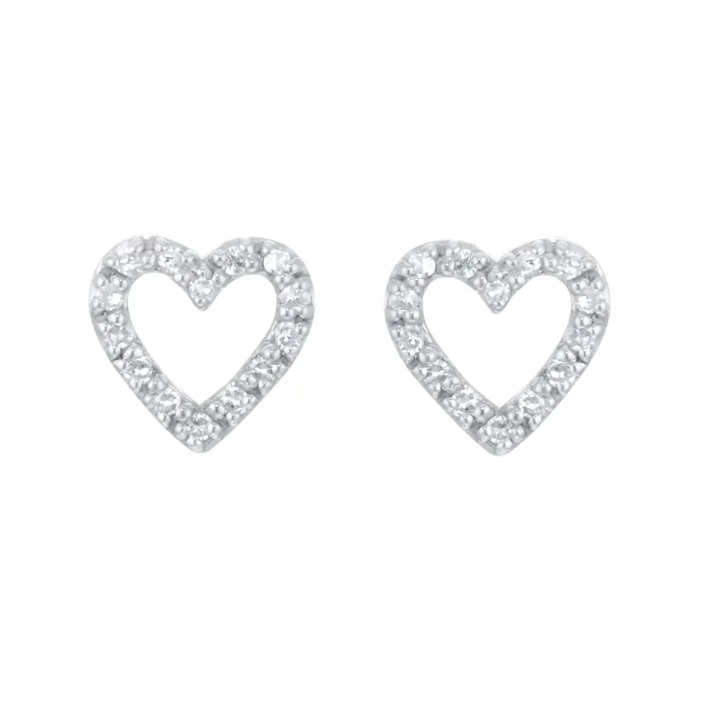 9ct White Gold 0.07cttw Diamond Heart Studs