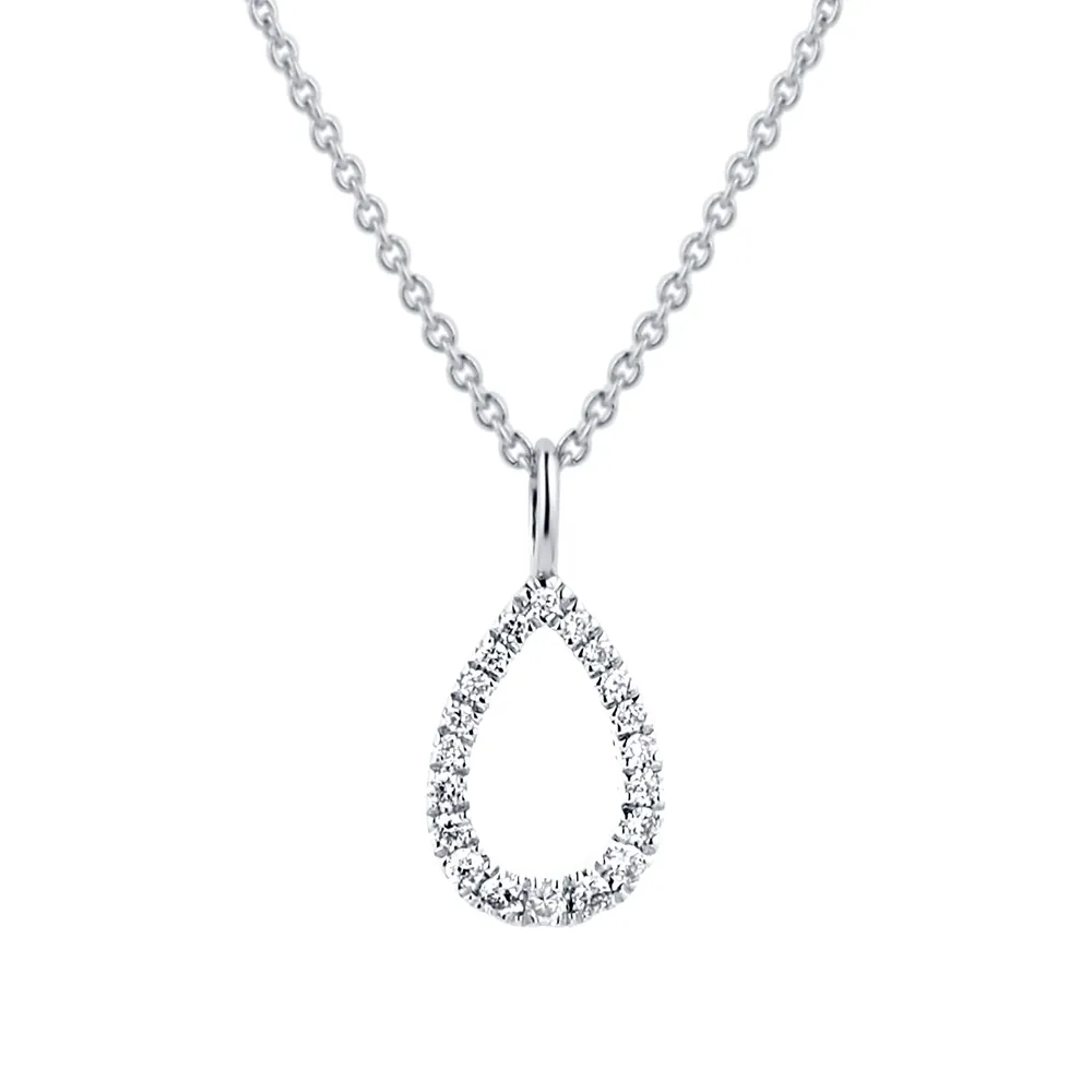 9ct White Gold 0.07cttw Diamond Open Pear Pendant