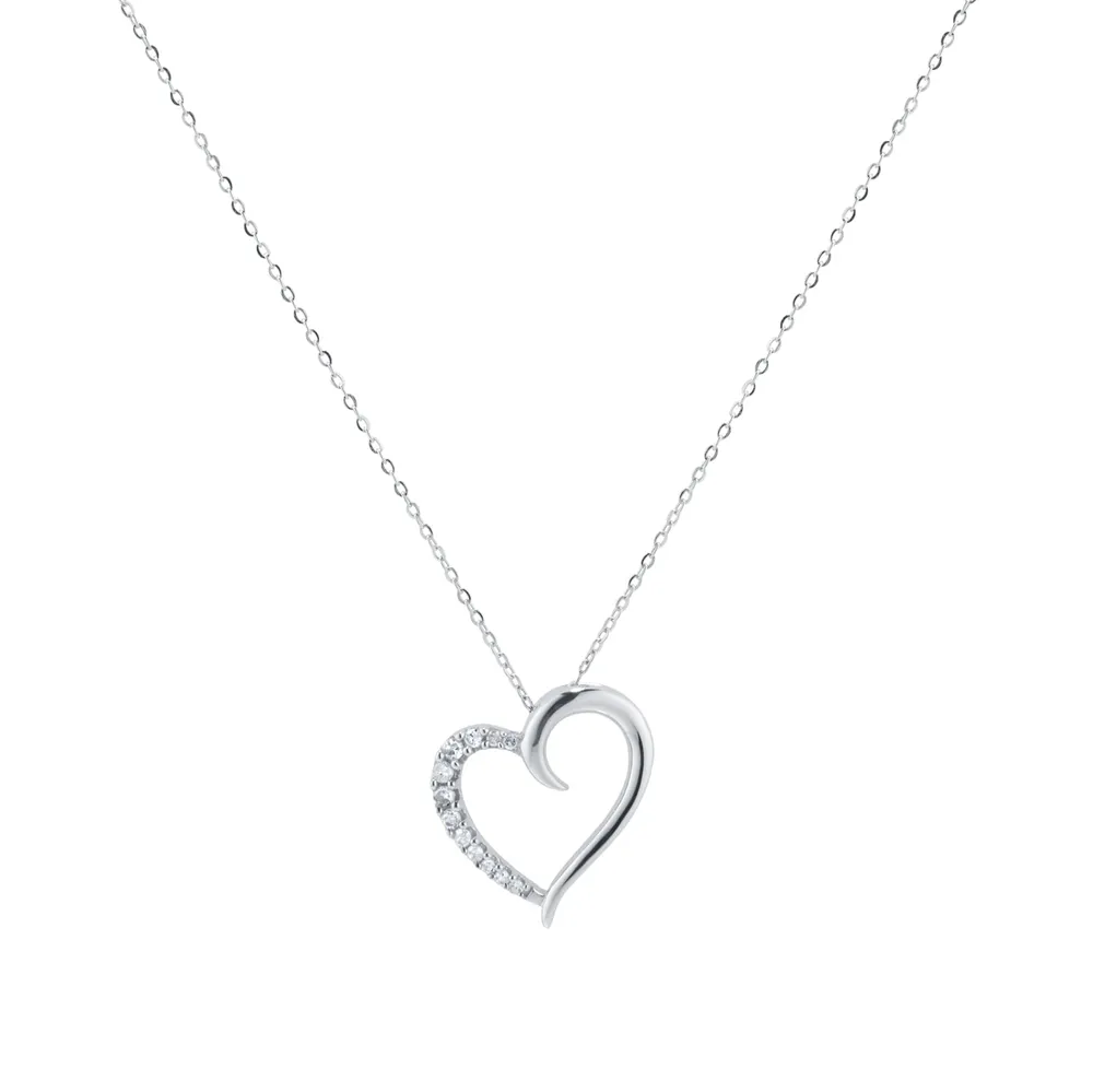 9ct White Gold 0.08cttw Diamond Heart Pendant