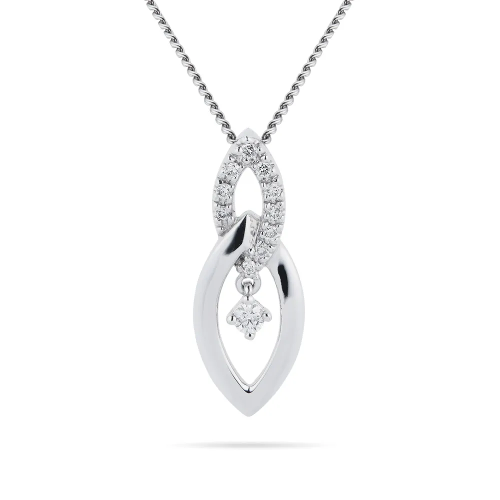 9ct White Gold 0.10ct Marquise Pendant