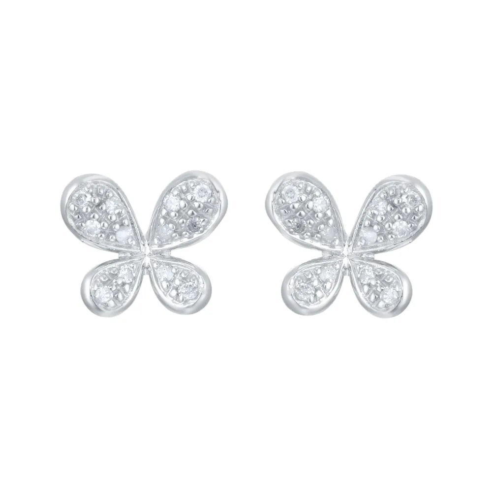 9ct White Gold 0.10cttw Diamond Butterfly Stud Earrings