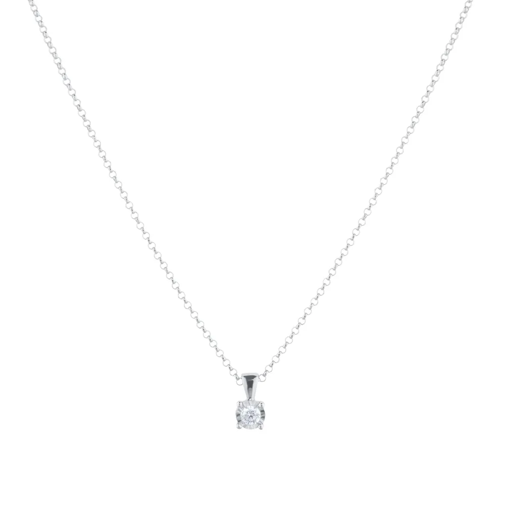 9ct White Gold 0.10cttw Diamond Illusion Set Pendant