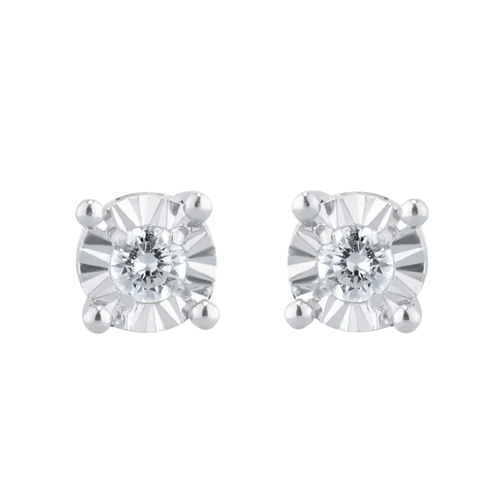 9ct White Gold 0.10cttw Diamond Illusion Set Stud Earrings