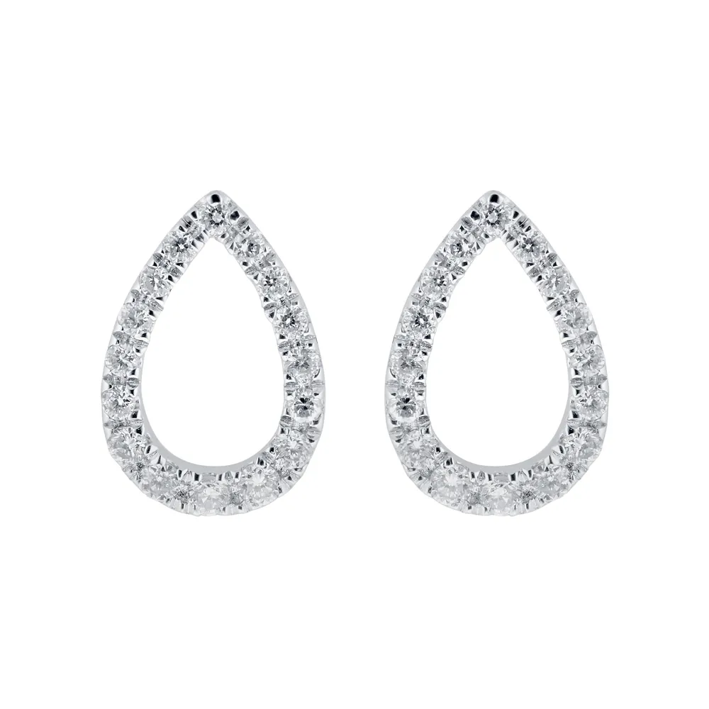 9ct White Gold 0.10cttw Diamond Open Pear Stud Earrings
