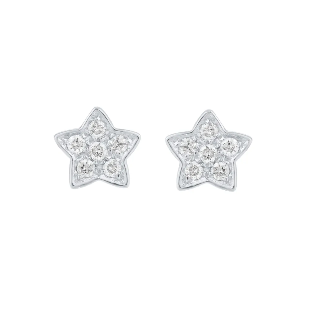 9ct White Gold 0.10cttw Diamond Star Stud Earrings