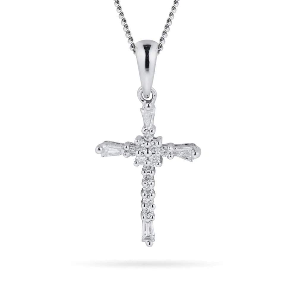 9ct White Gold 0.11ct Diamond Cross Pendant