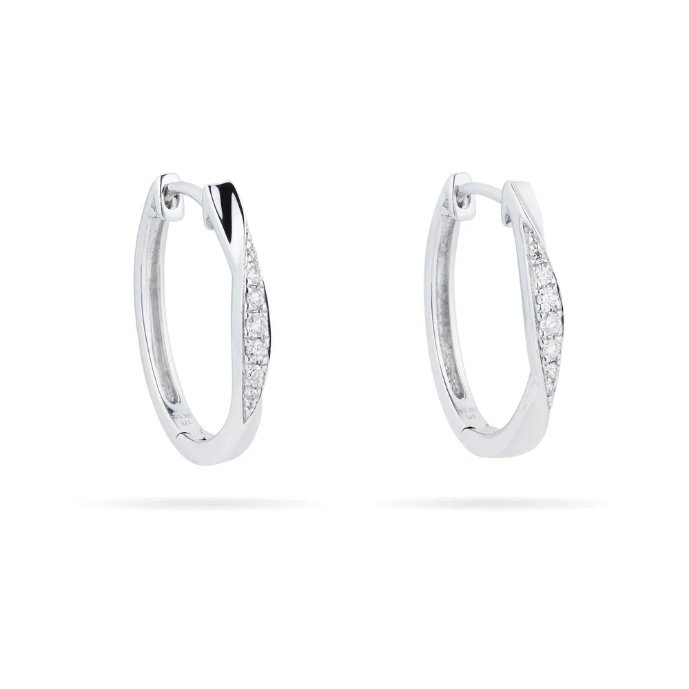 9ct White Gold 0.12ct Diamond Medium Hoop Earrings