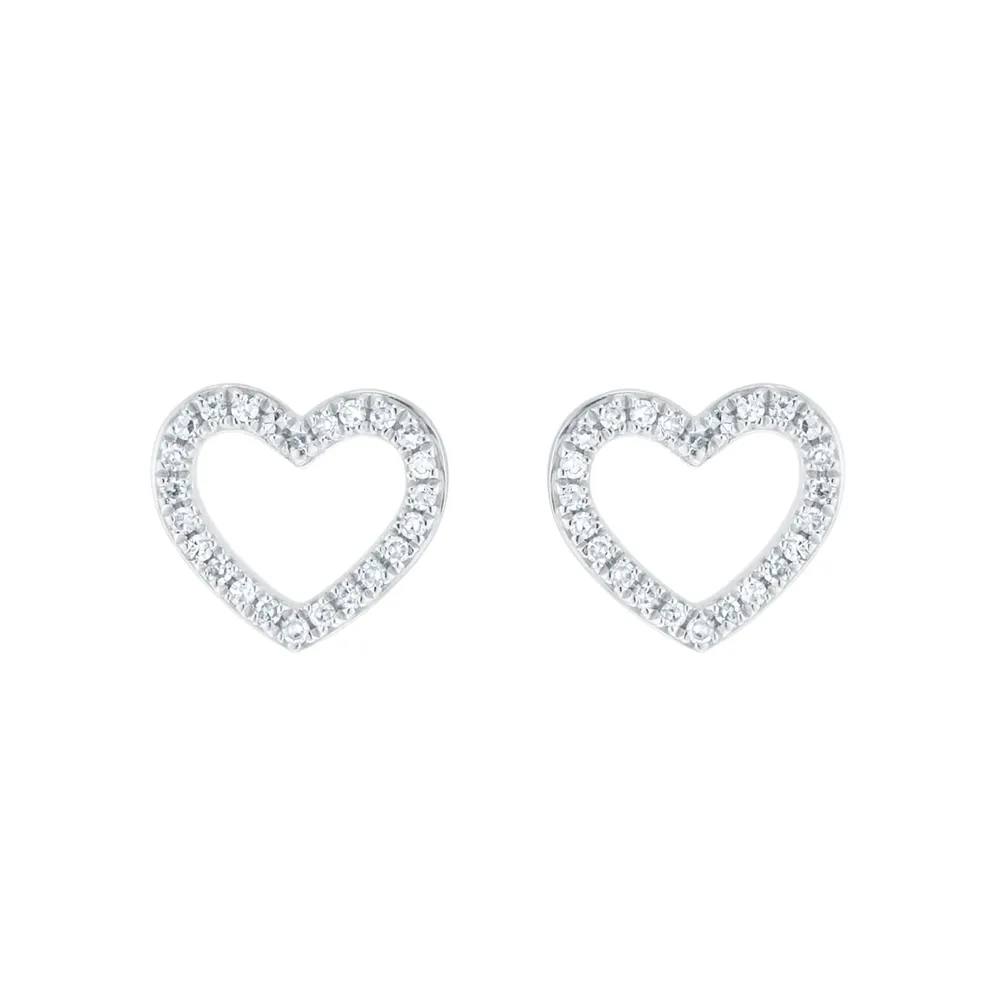 9ct White Gold 0.13cttw Diamond Heart Stud Earrings