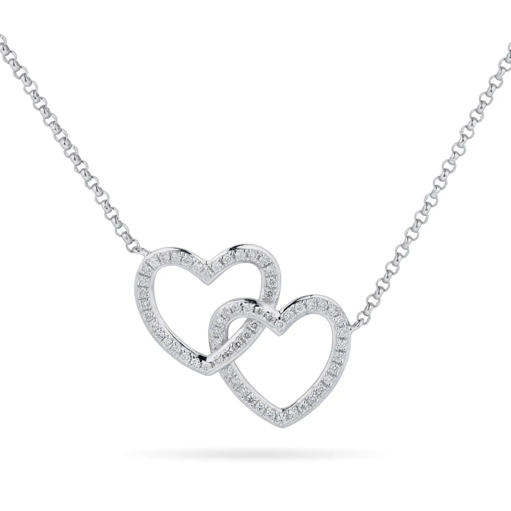 9ct White Gold 0.14 Carat Total Weight Diamond Interlocking hearts pendant
