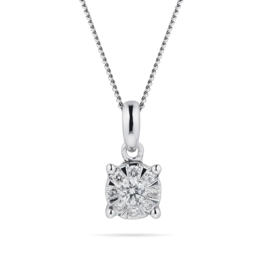 9ct White Gold 0.15 Carat Total Weight Diamond Multi Stone Pendant