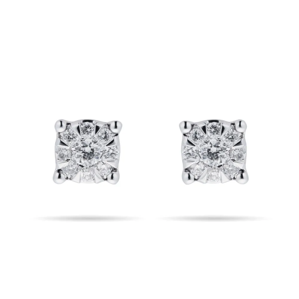 9ct White Gold 0.15 Carat Total Weight Diamond Multi Stone Stud Earrings