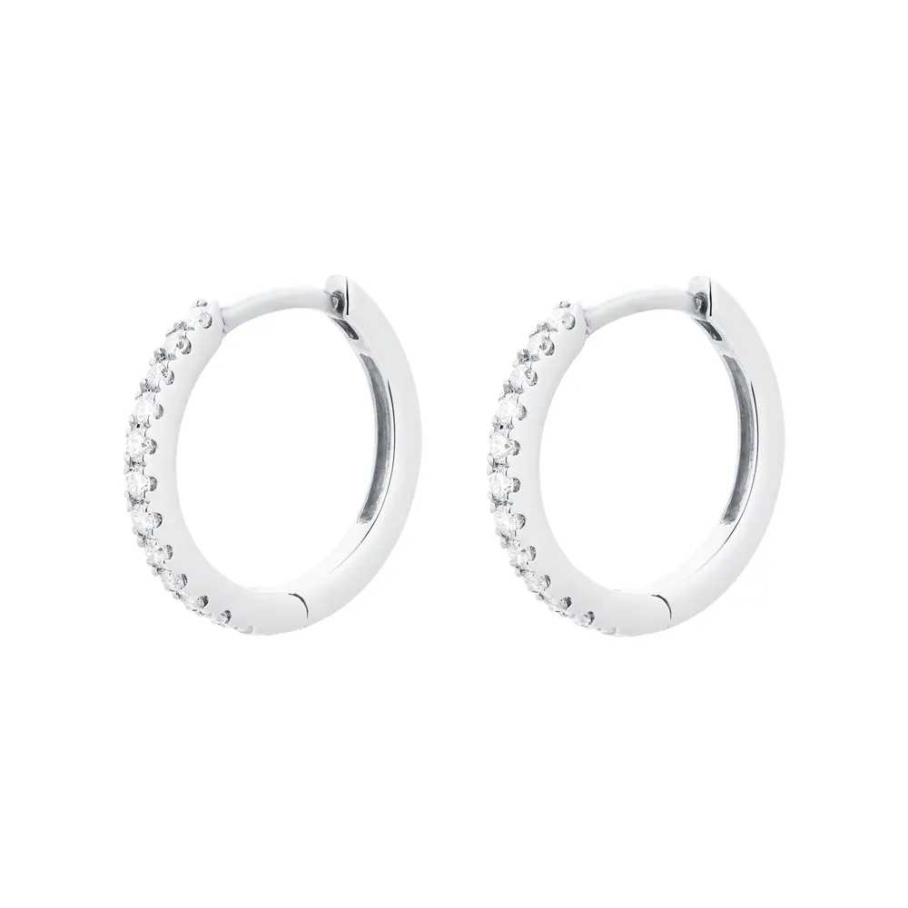 9ct White Gold 0.15ct Diamond Small Hoop