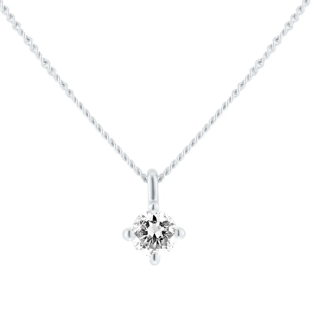 9ct White Gold 0.15cttw Brilliant Cut Diamond Solitaire Pendant