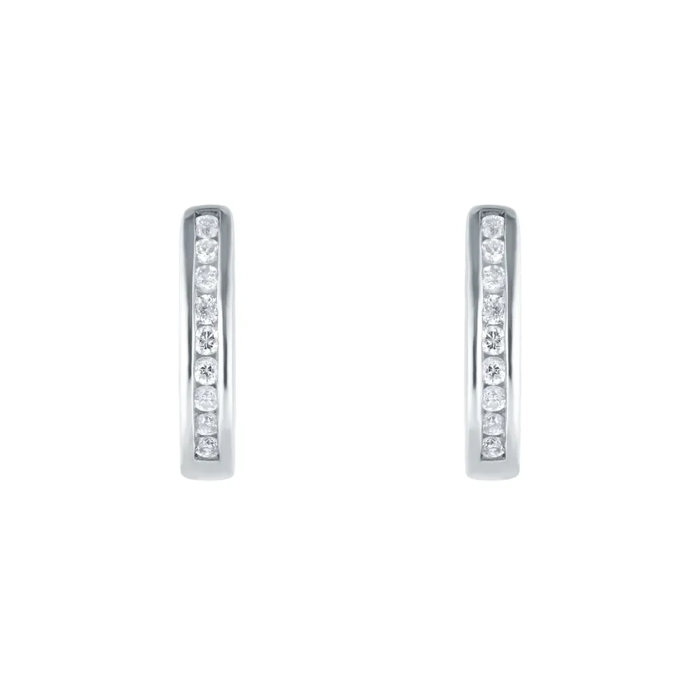 9ct White Gold 0.15cttw Diamond Channel Set Hoop Earrings