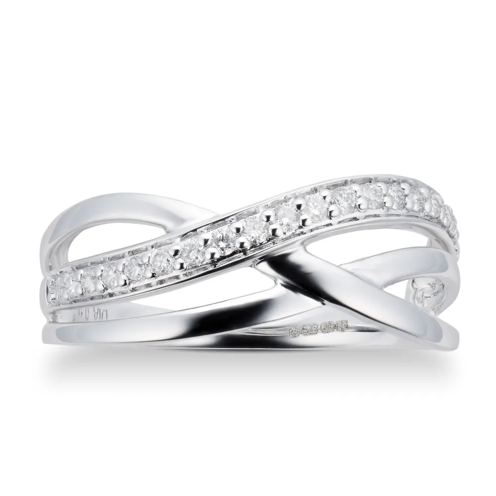 9ct White Gold 0.15cttw Diamond Cross Over Ring