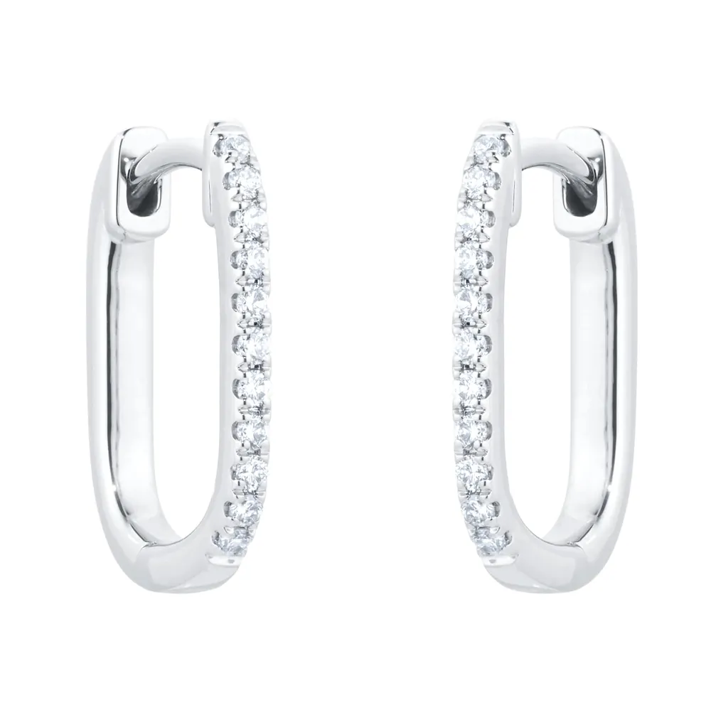 9ct White Gold 0.15cttw Diamond Oval Hoop Earrings