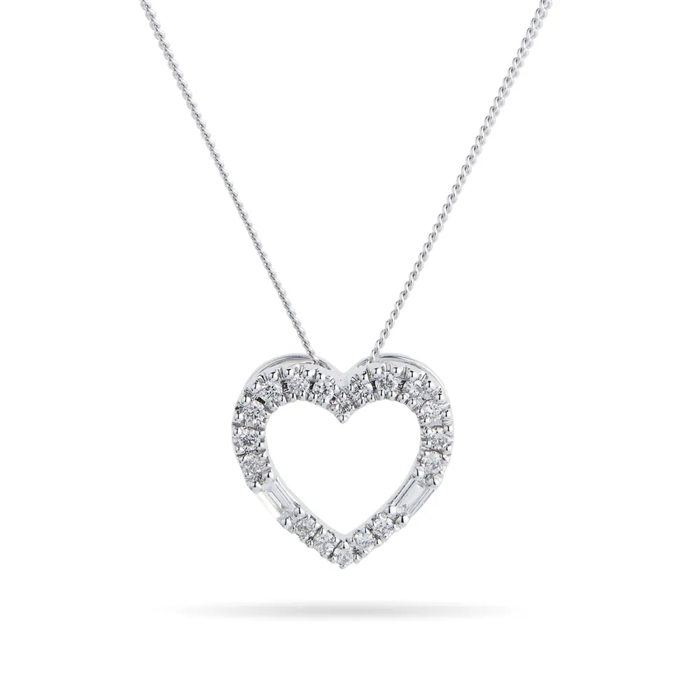 9ct White Gold 0.15cttw Mixed Diamond Heart Pendant