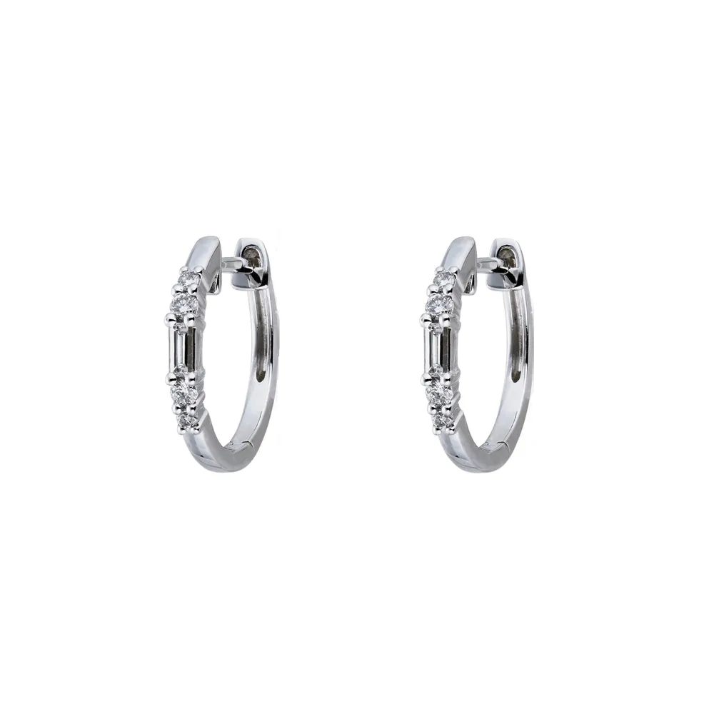 9ct White Gold 0.20cttw Mixed Cut Hoop Earrings