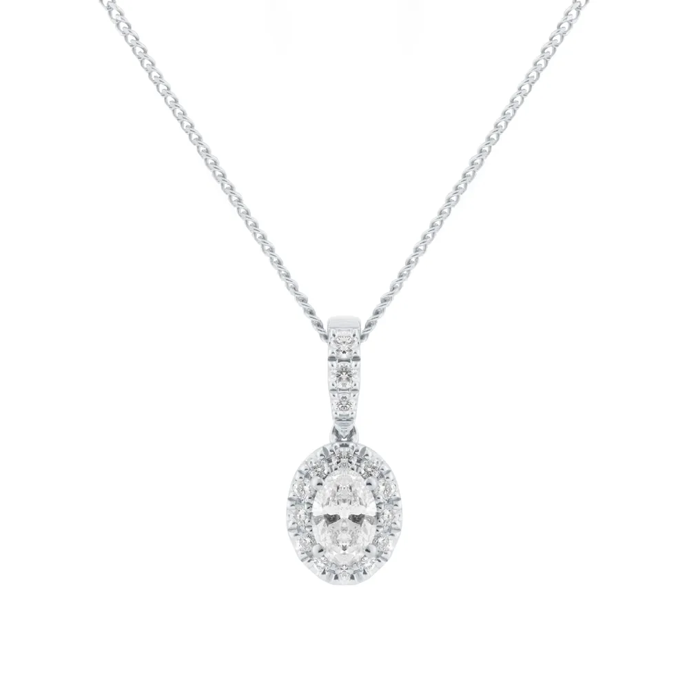 9ct White Gold 0.20cttw Oval Halo Diamond Pendant