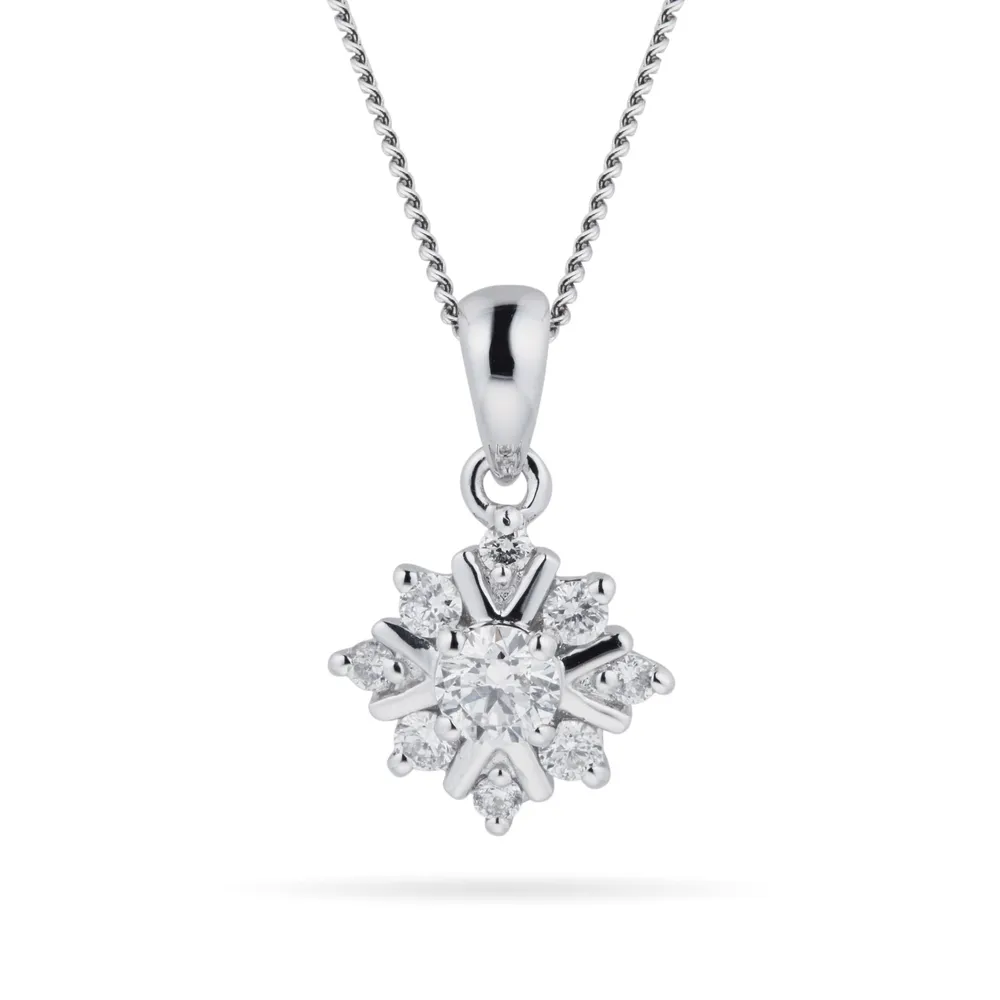 9ct White Gold 0.21ct Diamond Snow Flake Pendant