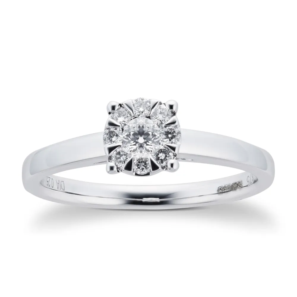 9ct White Gold 0.25 Carat Total Weight Diamond Multi Stone Ring