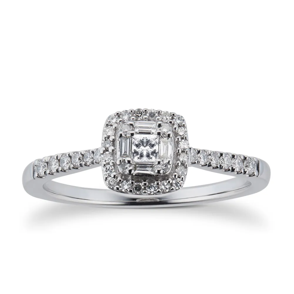 9ct White Gold 0.25cttw Diamond Mixed Cut Cluster Ring