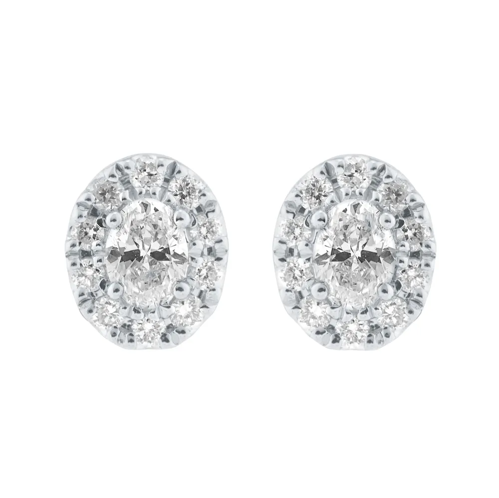 9ct White Gold 0.25cttw Oval Halo Diamond Stud Earrings