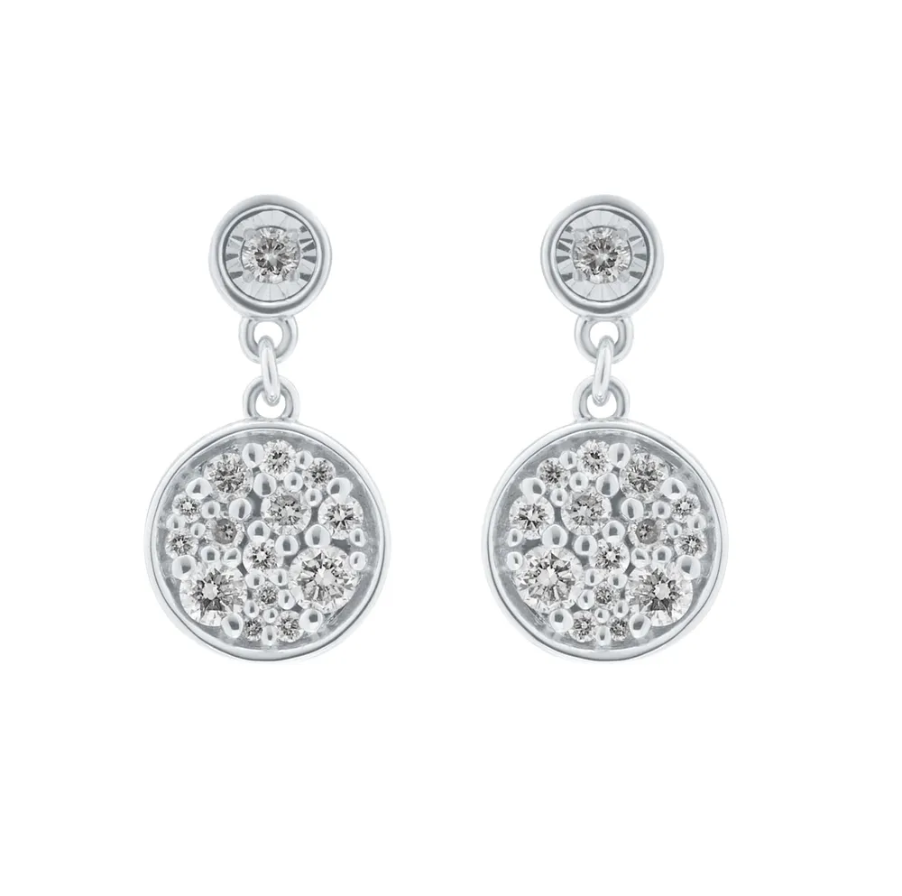 9ct White Gold 0.29cttw Diamond Cluster Drop Stud Earrings