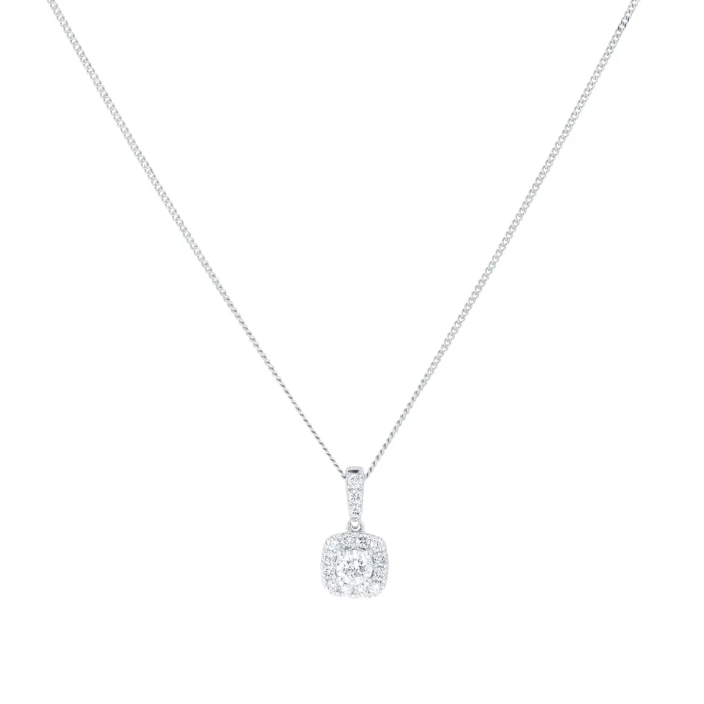 9ct White Gold 0.30cttw Brilliant Cut Diamond Halo Pendant