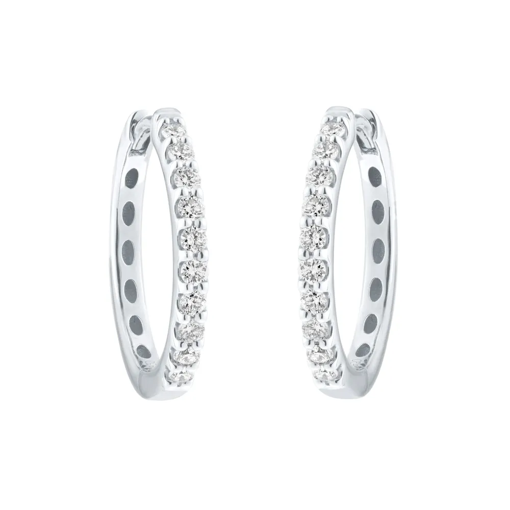 9ct White Gold 0.30cttw Brilliant Cut Diamond Round Hoop Earrings