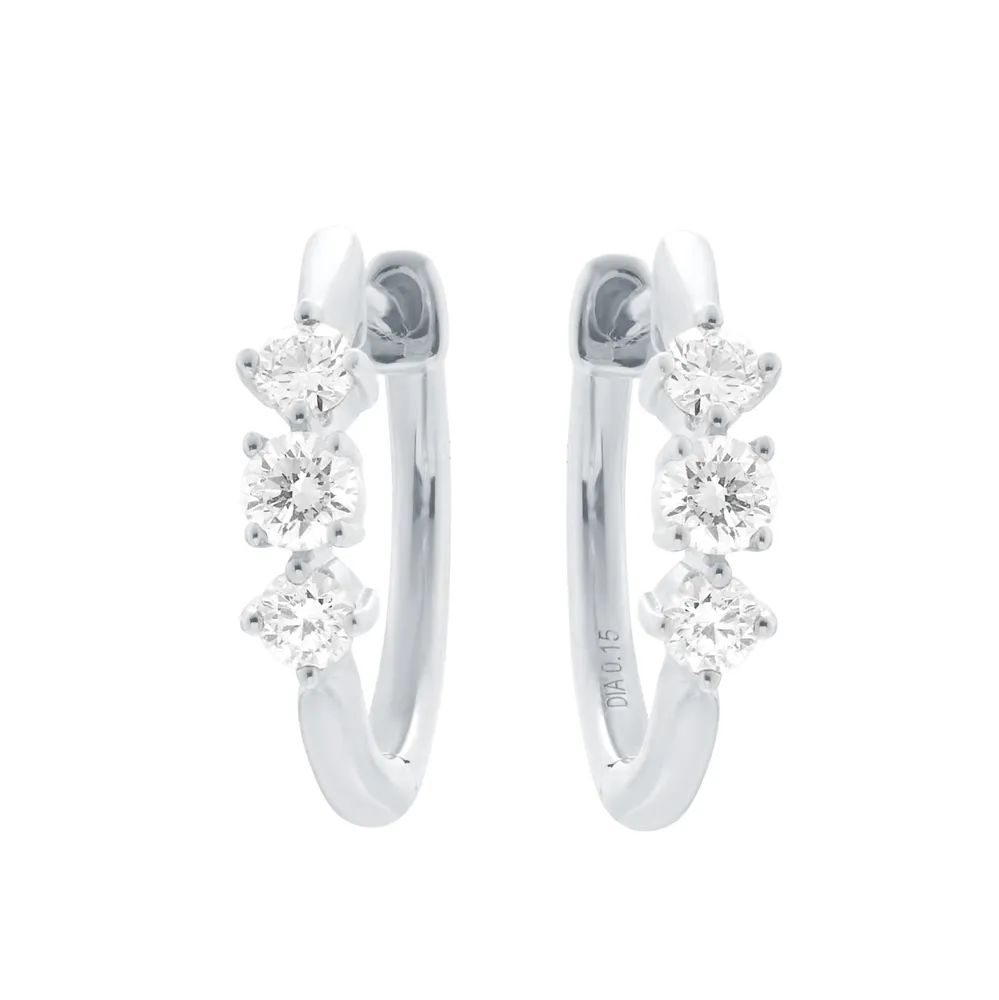 9ct White Gold 0.30cttw Triple Diamond 13mm Huggie Earrings