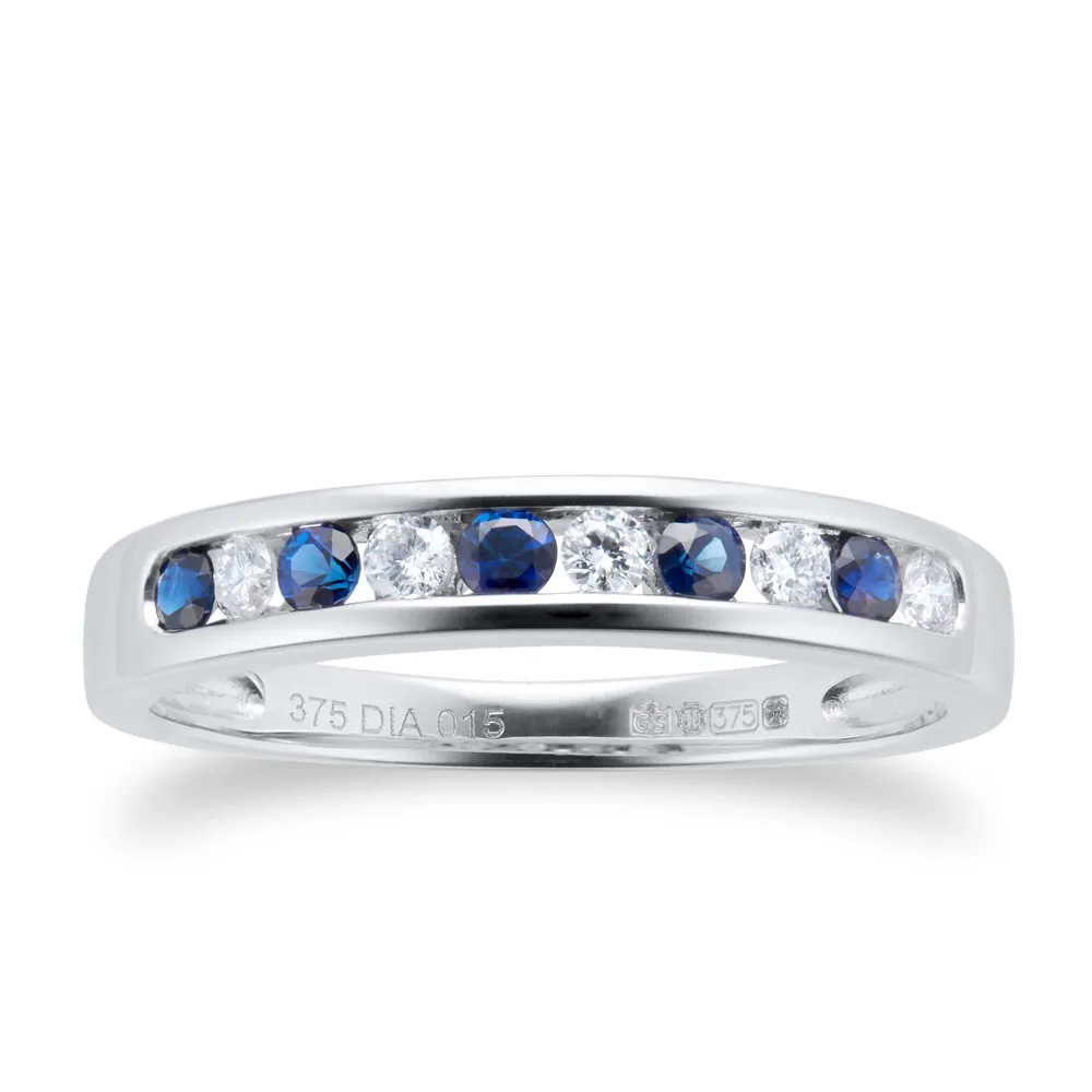 9ct White Gold 0.31ct Sapphire and 0.15ct Diamond Half Eternity Ring