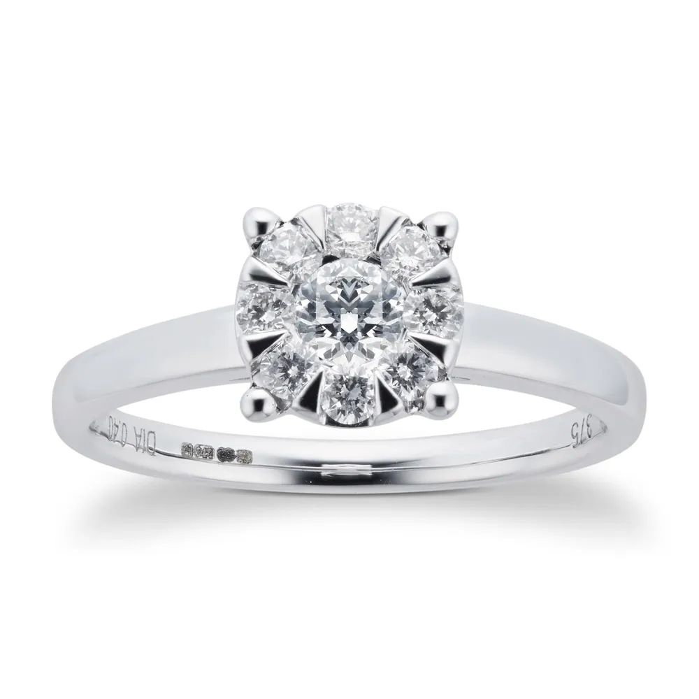 9ct White Gold 0.40 Carat Total Weight Diamond Multi Stone Ring