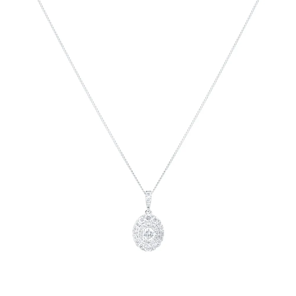 9ct White Gold 0.40cttw Diamond Oval Shape Cluster Pendant