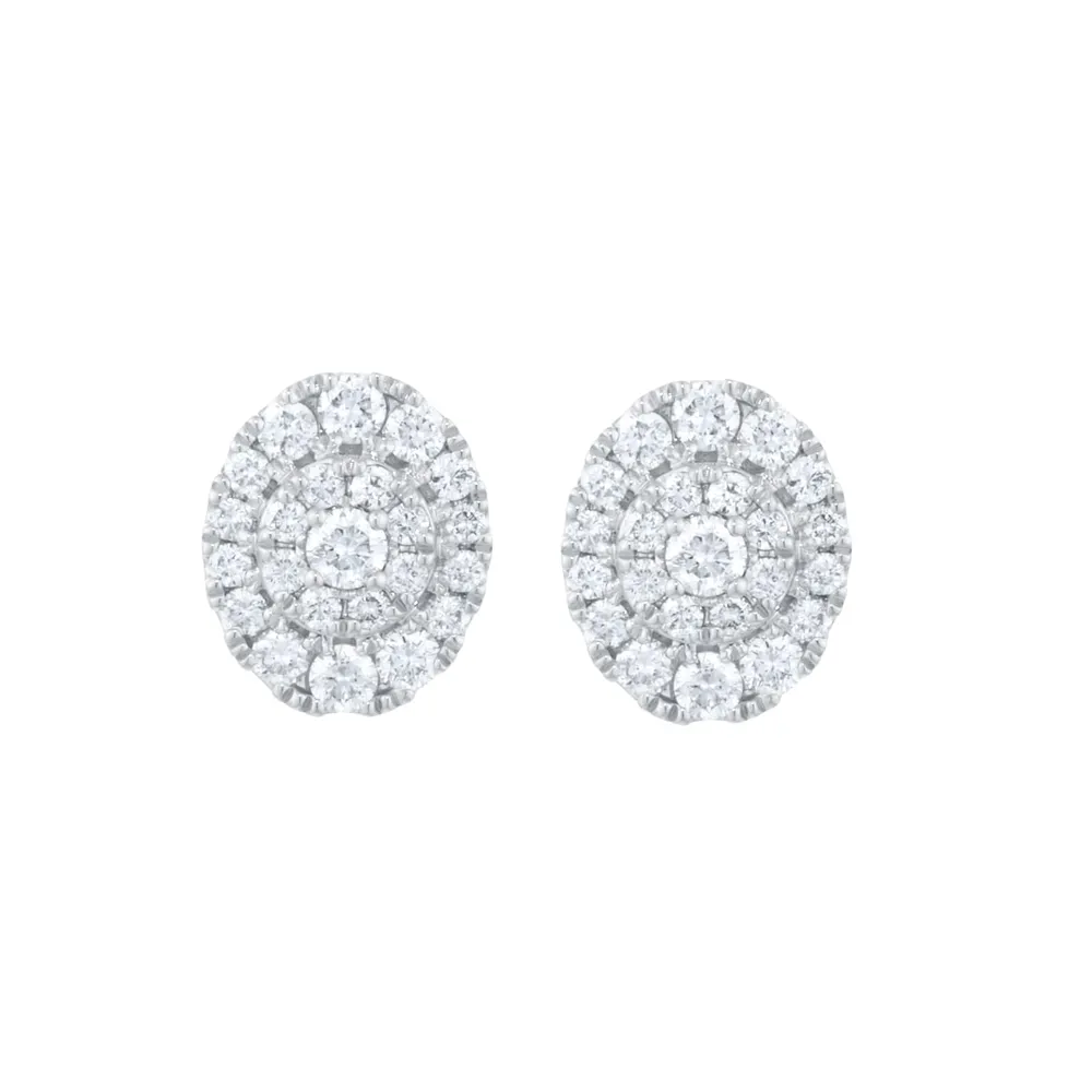 9ct White Gold 0.40cttw Diamond Oval Shape Cluster Stud Earrings
