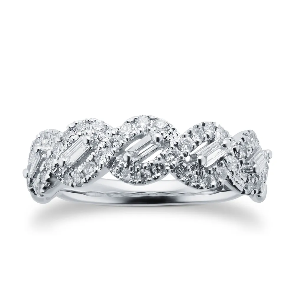 9ct White Gold 0.46cttw Round & Baguette Twist Ring