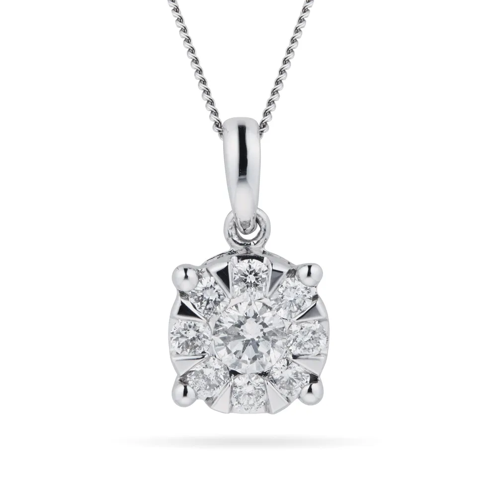 9ct White Gold 0.50 Carat Total Weight Diamond Multi Stone Pendant