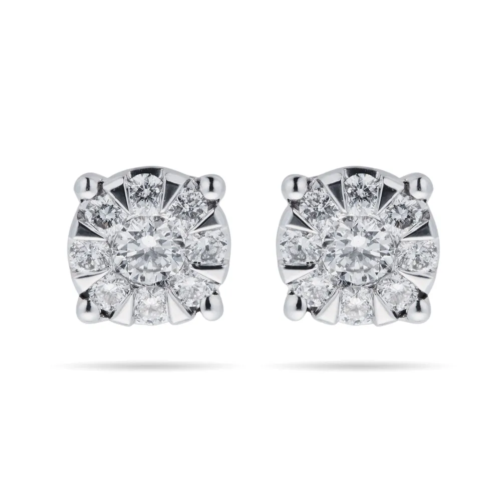 9ct White Gold 0.50 Carat Total Weight Diamond Multi Stone Stud Earrings