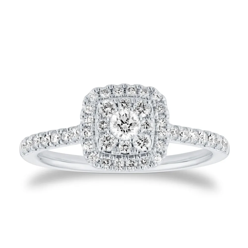 9ct White Gold 0.50ct Cushion Cluster Diamond Engagement Ring