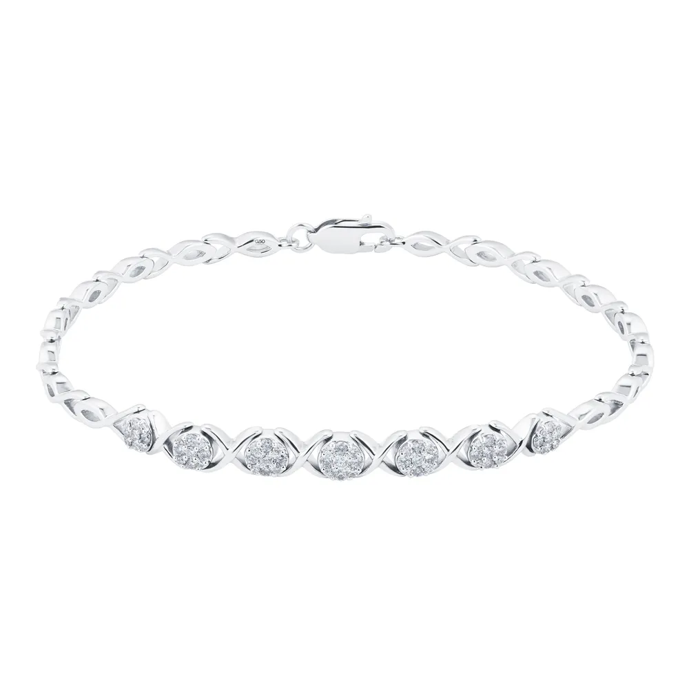 9ct White Gold 0.50ct Diamond Cluster Bracelet