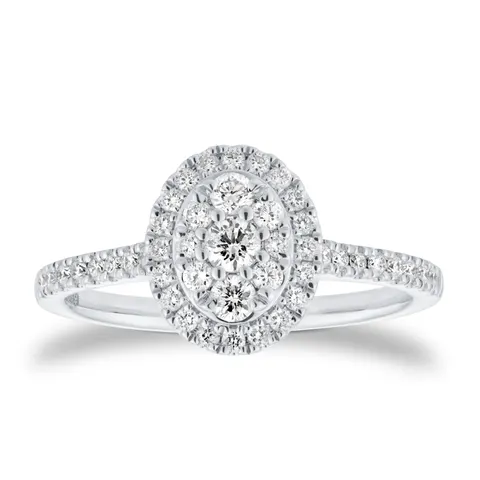 Goldsmiths 9ct White Gold 0.50ct Oval Cluster Diamond Engagement Ring