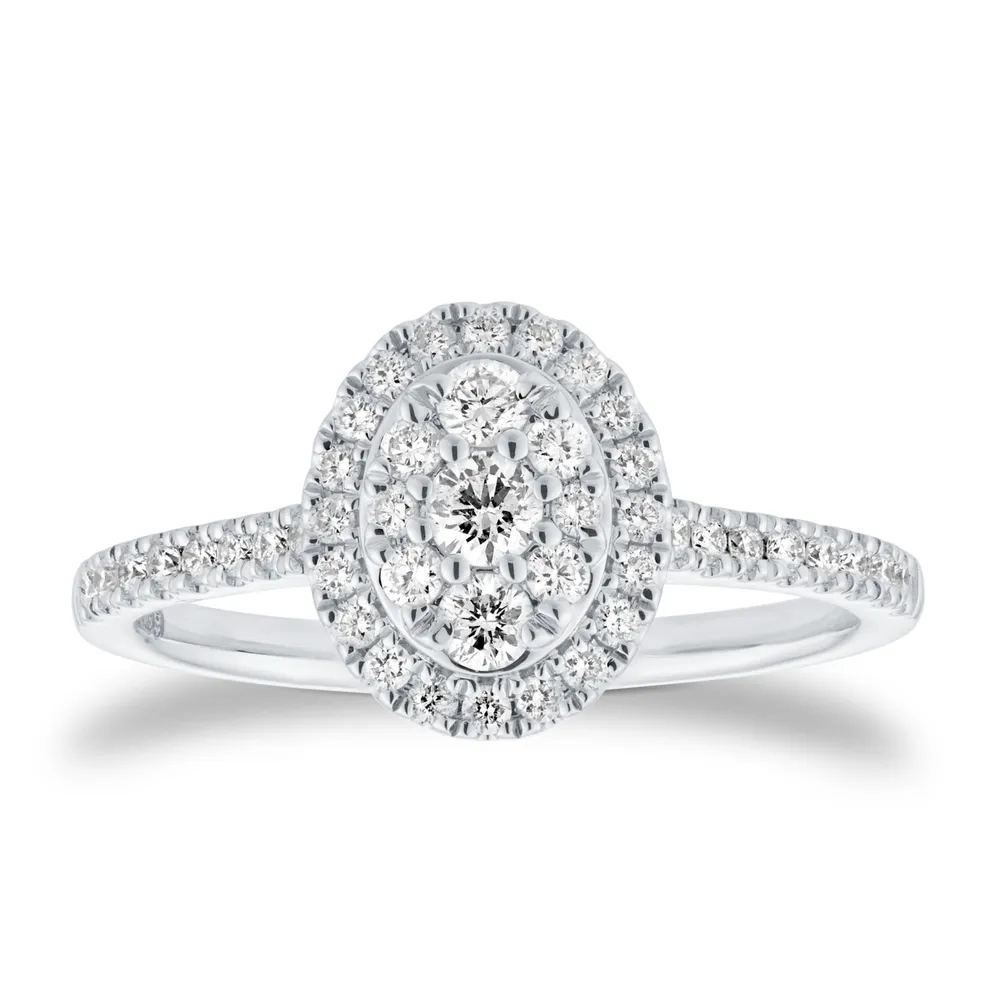 9ct White Gold 0.50ct Oval Cluster Diamond Engagement Ring