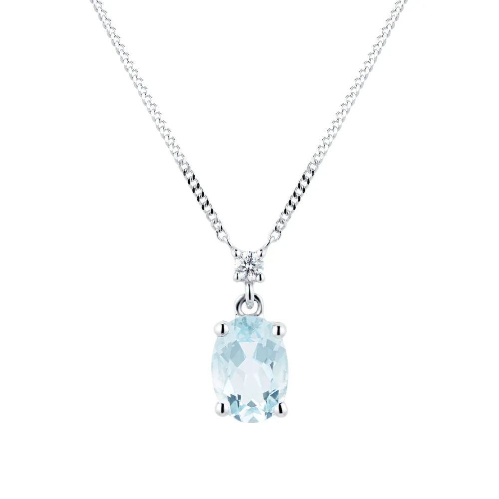 9ct White Gold 0.70ct Aquamarine & Diamond Pendant
