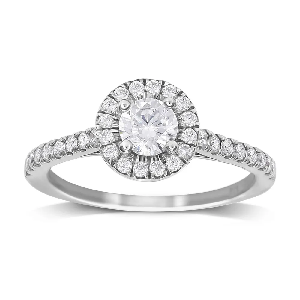 9ct White Gold 0.70cttw Diamond Halo Engagement Ring