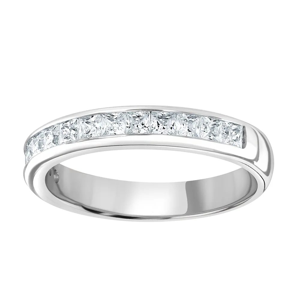 9ct White Gold 0.80cttw Princess Cut Channel Set Diamond Half Eternity Ring