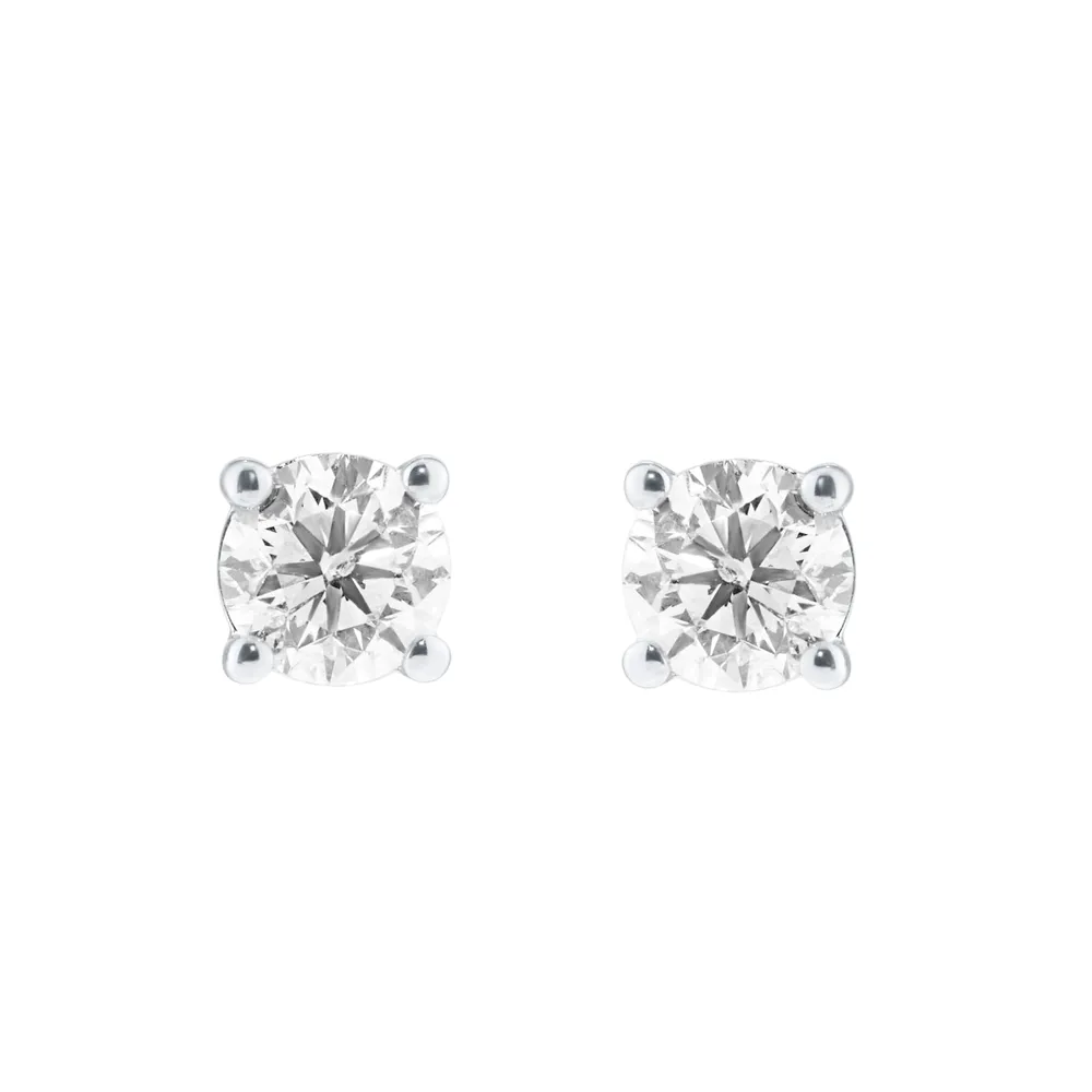 9ct White Gold 1.00cttw Round Brilliant Cut Solitaire Stud Earrings