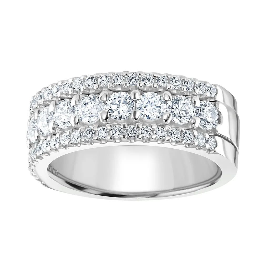 9ct White Gold 1.43cttw Triple Row Claw Set Diamond Half Eternity Ring