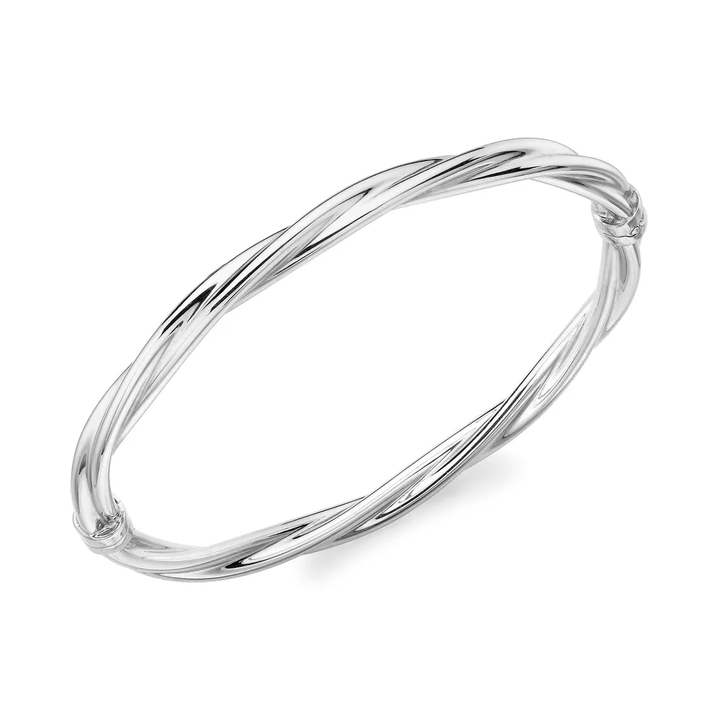 9ct White Gold 4mm Twist Tube Bangle
